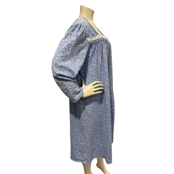 EILEEN WEST Blue Vines 100% COTTON KNIT Long Sleeve Short Nightgown Sz Large - Picture 3 of 8